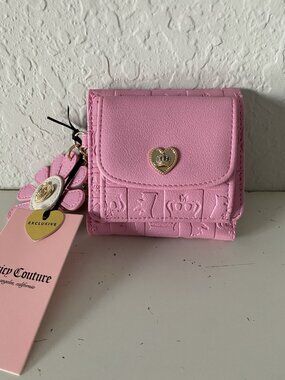 Juicy Couture Pretty Pop Envelope Flap Bifold  Wallet Cherry Blossom W/Charm NEW